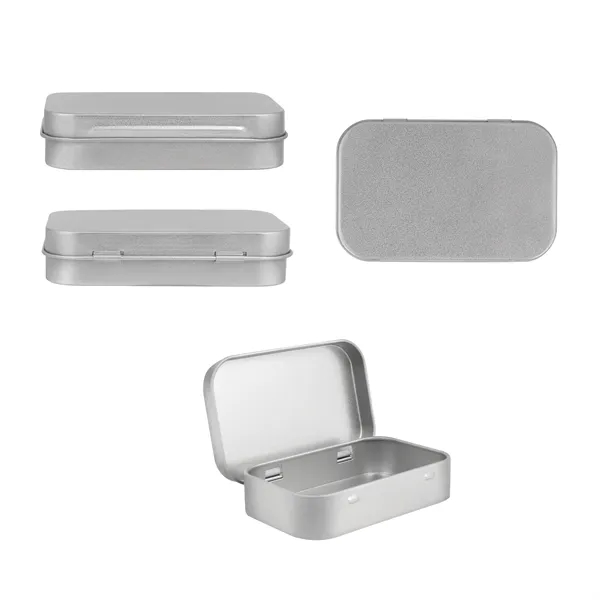 Small Rectangular Hinged Tin Box Container W/ Lid