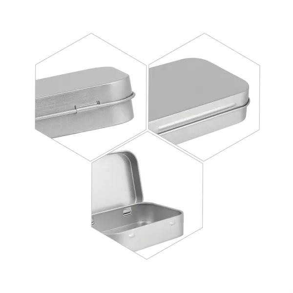 Small Rectangular Hinged Tin Box Container W/ Lid