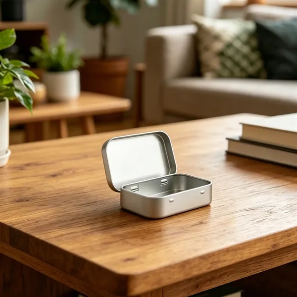 Small Rectangular Hinged Tin Box Container W/ Lid