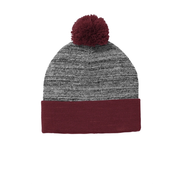 Sport-Tek Heather Pom Pom Beanie - Sport-Tek Heather Pom Pom Beanie - Image 3 of 6