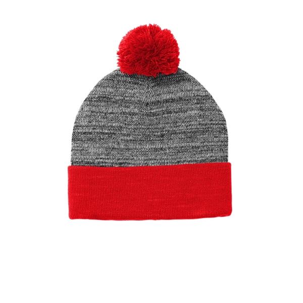 Sport-Tek Heather Pom Pom Beanie - Sport-Tek Heather Pom Pom Beanie - Image 5 of 6