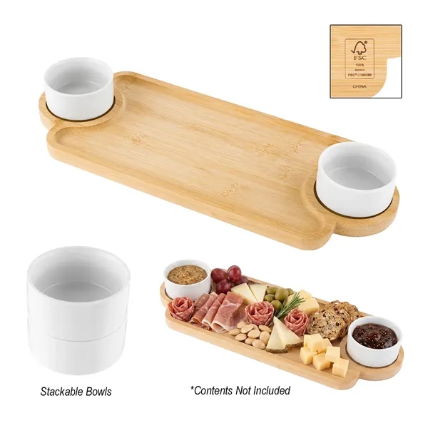 Custom Bamboo Serving Tray With Porcelain Bowls