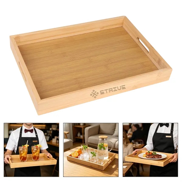 Rectangle Bamboo Serving Tray W/ Handle 13.7"x10"