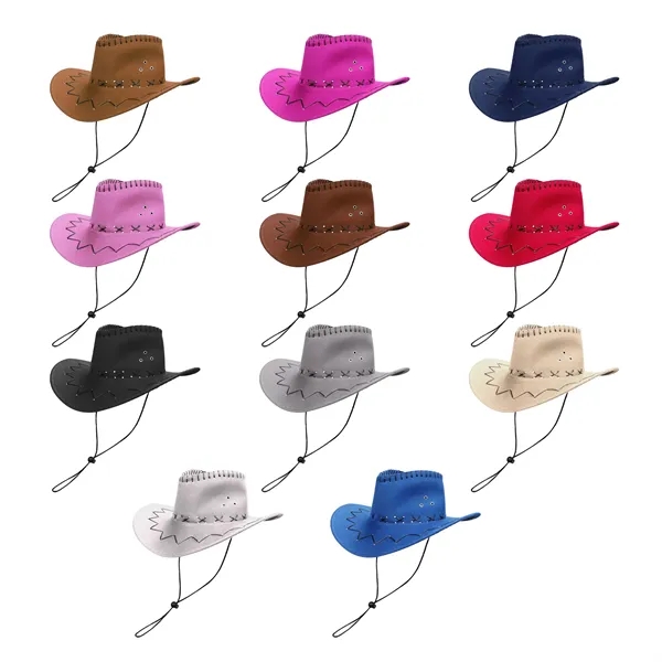 Faux Suede Unisex Western Cowboy Hat With Cords
