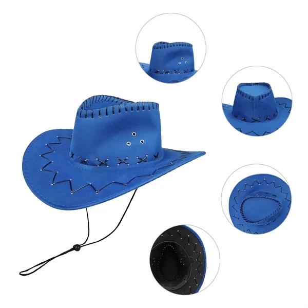 Faux Suede Unisex Western Cowboy Hat With Cords