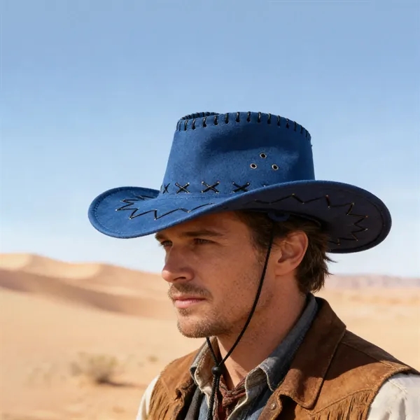 Faux Suede Unisex Western Cowboy Hat With Cords