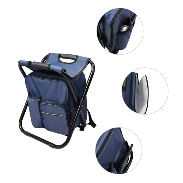 Oxford Folding Stool Backpack Insulated Cooler Bag Chair