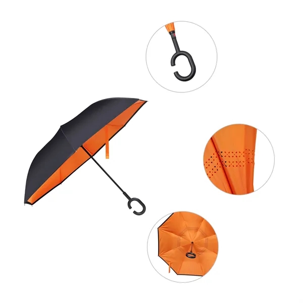 49" Arc Manual Inverted Reverse Umbrella With C Handle