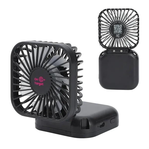 Custom Whirlwind Mini Folding Rechargeable Fan with Lanyard
