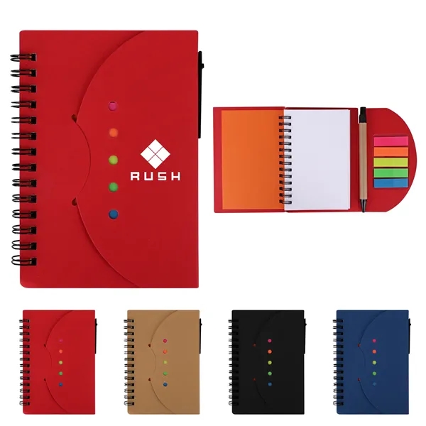 Small Kraft Pocket Spiral Notebook W/ Sticky Flags & Pen