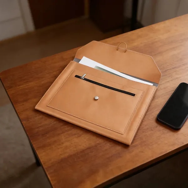 A4 Leather File Folders W/ Elastic Cord Closure