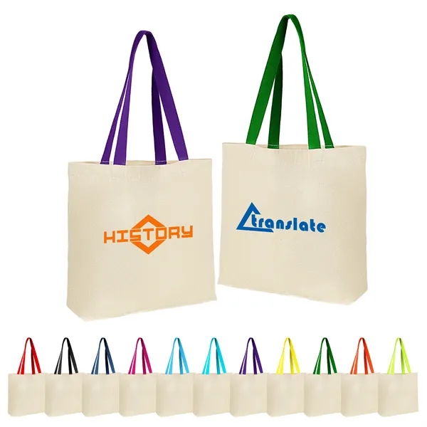 8Oz Cotton Canvas Grocery Tote W/ Contrast Color Web Handle