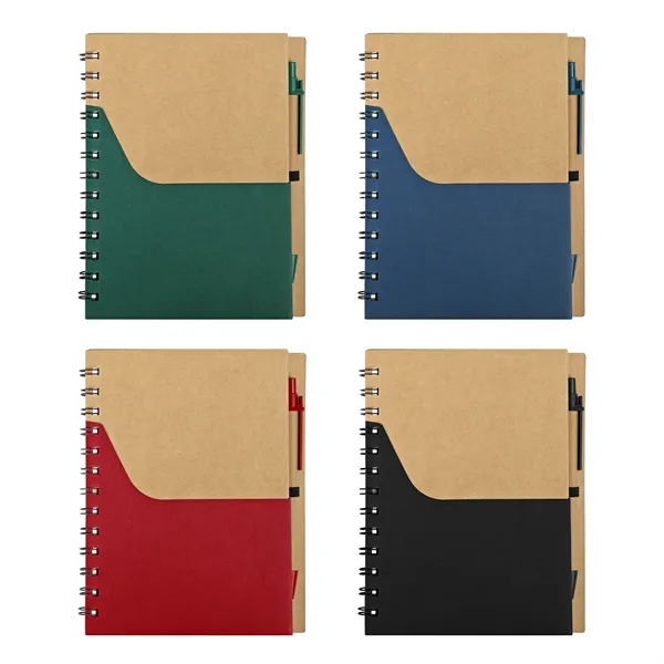 Two Tone Small Kraft Spiral Notebook Journal W/ Pen 5.7"x7"