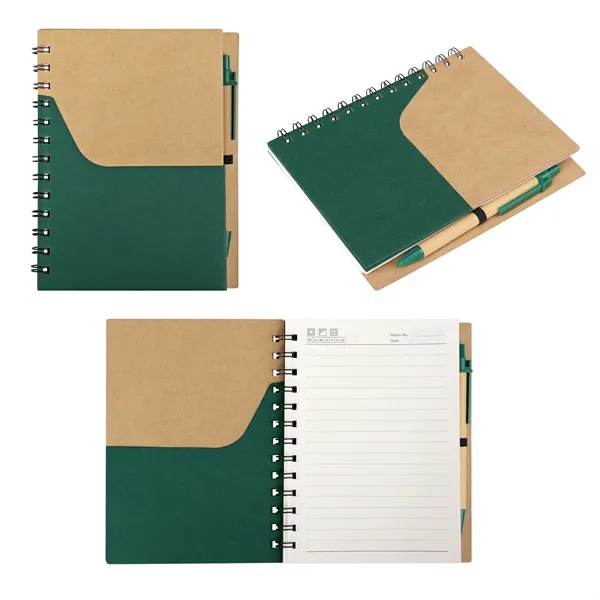 Two Tone Small Kraft Spiral Notebook Journal W/ Pen 5.7"x7"