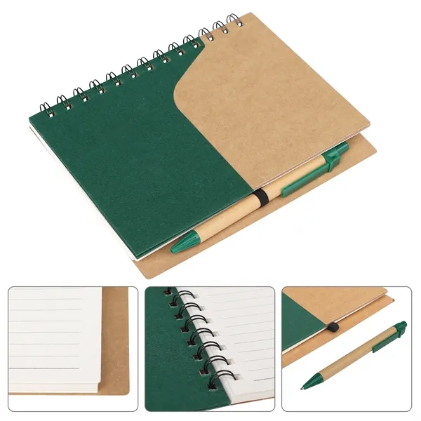 Two Tone Small Kraft Spiral Notebook Journal W/ Pen 5.7"x7"