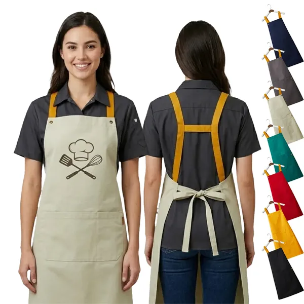 14 oz. Canvas Kitchen Apron w/ Brown shoulder Strap