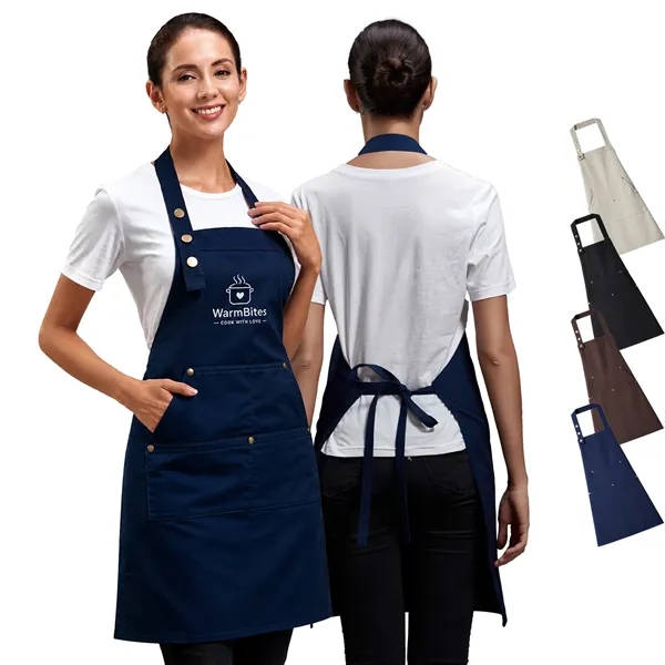 13 oz. Canvas Kitchen Apron w/ Buttons & 2 front pockets