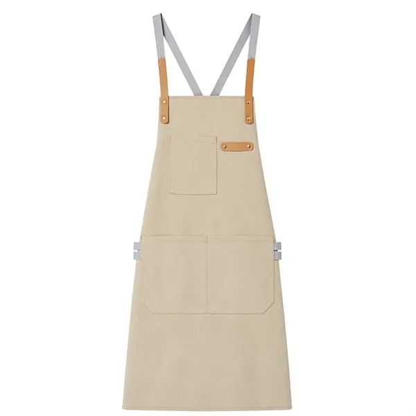 14 oz Thick Canvas Kitchen Apron w/ Cross Straps & 3 Pockets