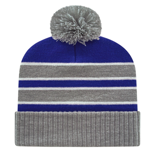 Double Stripe Knit Cap with Ribbed Cuff - Double Stripe Knit Cap with Ribbed Cuff - Image 6 of 6