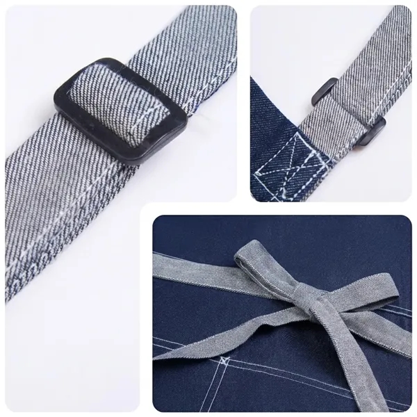 12oz Cotton Denim Kitchen Apron w/ front straps & 3 Pockets