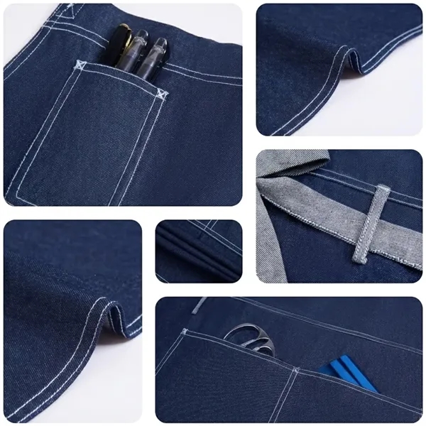 12oz Cotton Denim Kitchen Apron w/ front straps & 3 Pockets