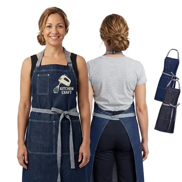 12oz Cotton Denim Kitchen Apron w/ front straps & 3 Pockets