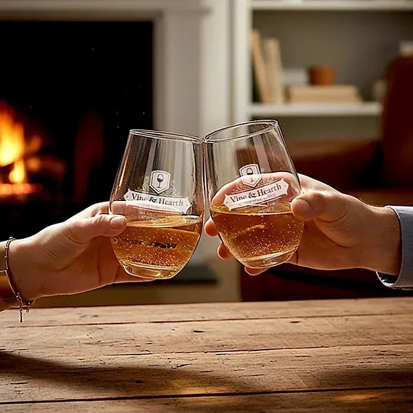 2 Piece Etched Stemless Wine Glass Set