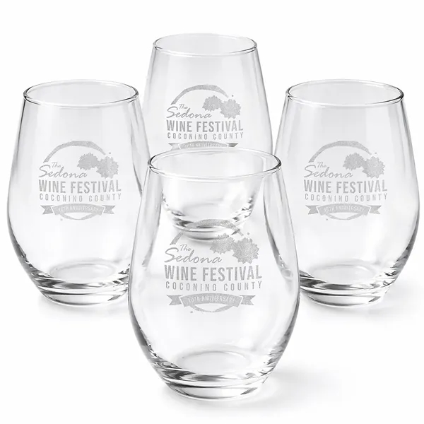 4 Piece Etched Stemless Wine Glass