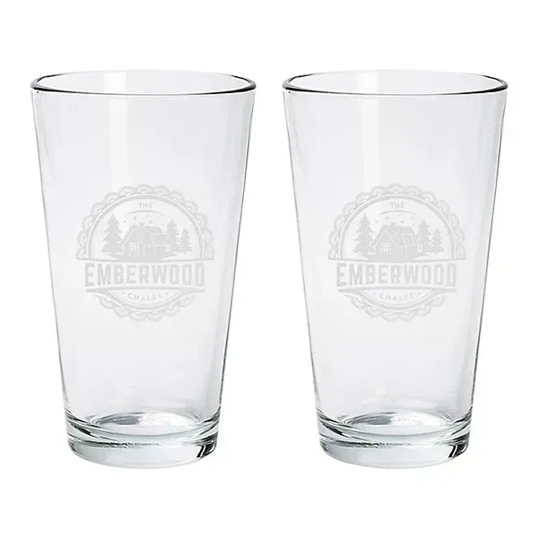 2 Pc Etched Pint Glass 16 oz