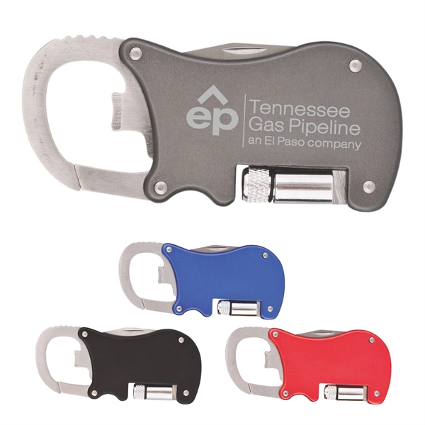 Bottle Opener Carabiner with Flashlight  Knife