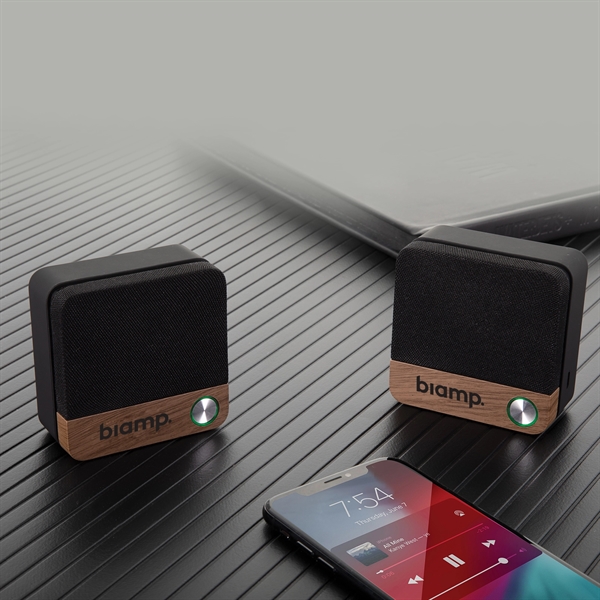Pair of Wood Accented Bluetooth Speaker Set - Pair of Wood Accented Bluetooth Speaker Set - Image 0 of 2