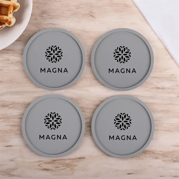 4 Pc.  Grippy Round Silicone Coaster Set In Box