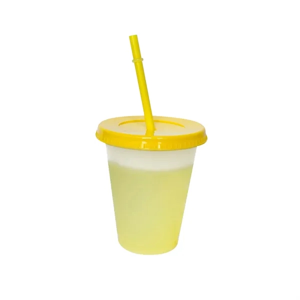 16Oz Reusable Plastic Color Changing Cups W/ Lid & Straw