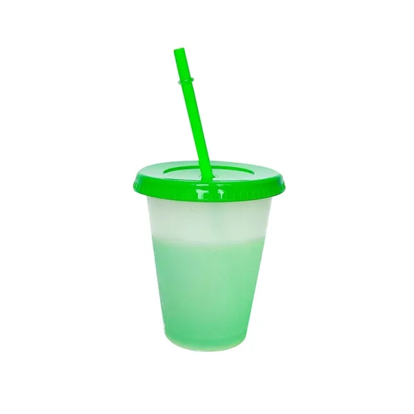 16Oz Reusable Plastic Color Changing Cups W/ Lid & Straw