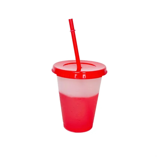 16Oz Reusable Plastic Color Changing Cups W/ Lid & Straw