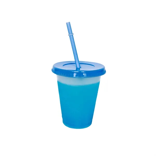 16Oz Reusable Plastic Color Changing Cups W/ Lid & Straw