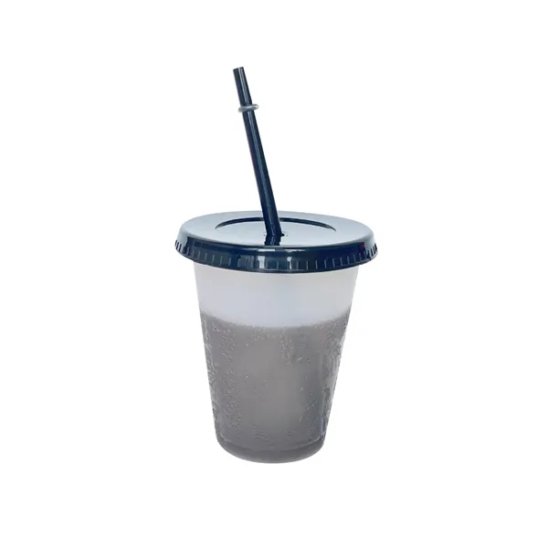 16Oz Reusable Plastic Color Changing Cups W/ Lid & Straw
