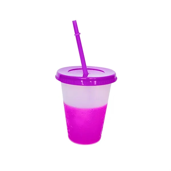 16Oz Reusable Plastic Color Changing Cups W/ Lid & Straw