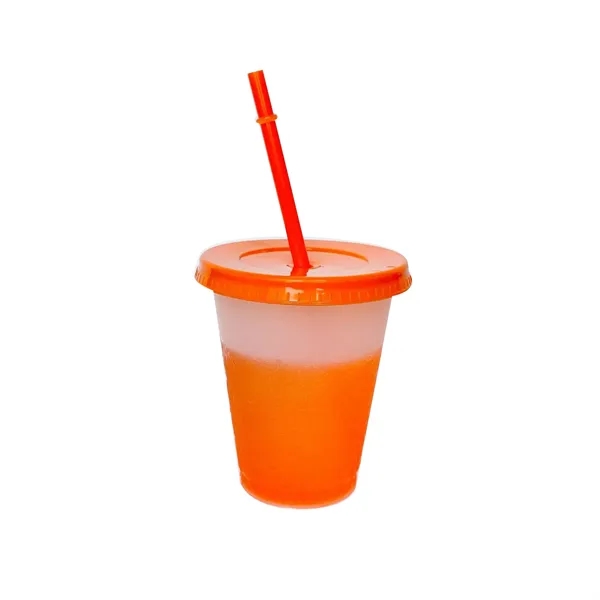 16Oz Reusable Plastic Color Changing Cups W/ Lid & Straw