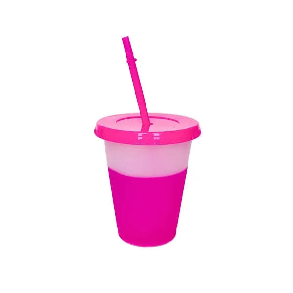 16Oz Reusable Plastic Color Changing Cups W/ Lid & Straw