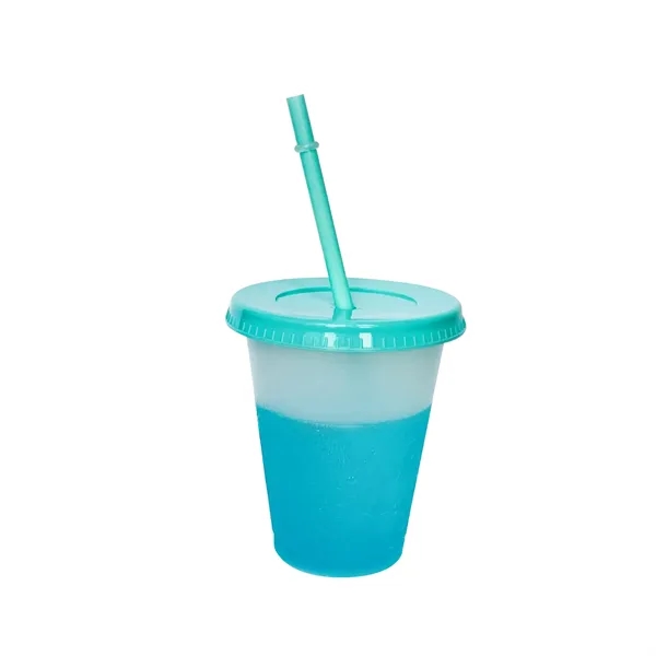 16Oz Reusable Plastic Color Changing Cups W/ Lid & Straw