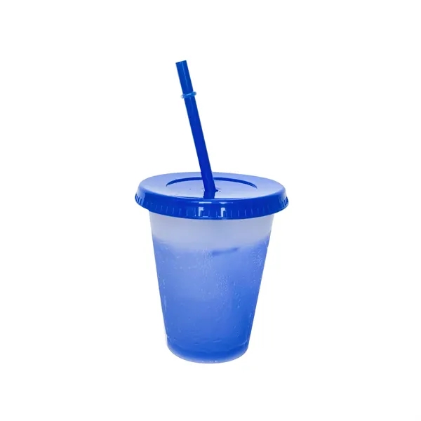16Oz Reusable Plastic Color Changing Cups W/ Lid & Straw