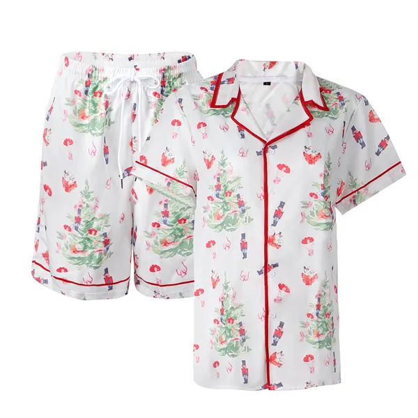 Unisex Full Color Summer Button Shirt & Shorts Pajama Sets