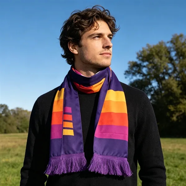 Full Color Knit Polyester Soccer Scarf W/ Tassels 57"x7"