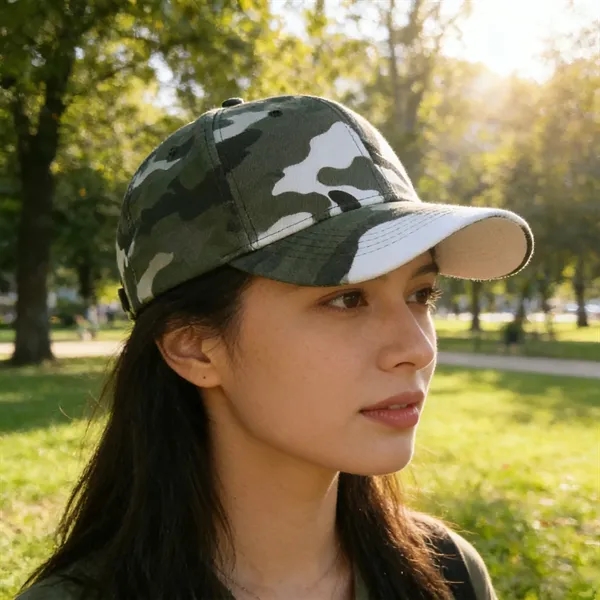 6 Panel Structured Camouflage Twill Baseball Cap