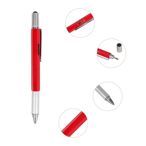 6 In 1 Metal Multitool Pen W/ Stylus Ruler Level Screwdriver