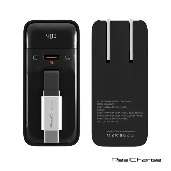 ReelCharge All-In-One Wall Charger w/Retractable Cable - 40W