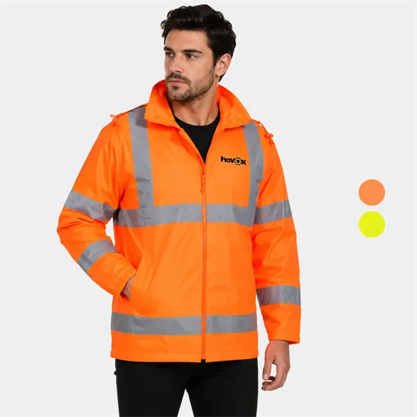 PORTWEST® Hi-Vis Wind Resistant Rain Traffic Jacket w/ Hood