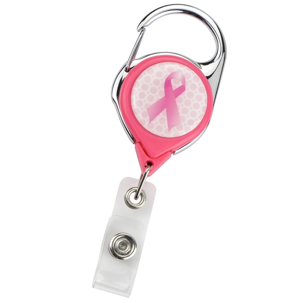 Pink Awareness Ribbon Carabiner Badge Reel - Pink Awareness Ribbon Carabiner Badge Reel - Image 0 of 2