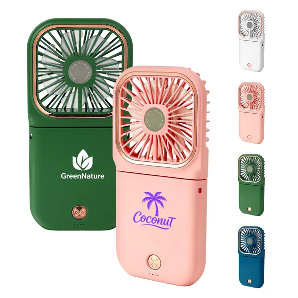Rechargeable Foldable Mini Hand Fan Power Bank W/ Lanyard